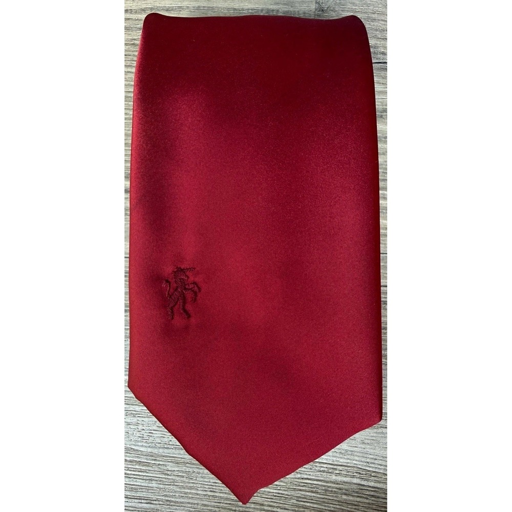 Vintage Bronzini Burgundy Red Solid Satin Tie Embroidered Unicorn Polyester